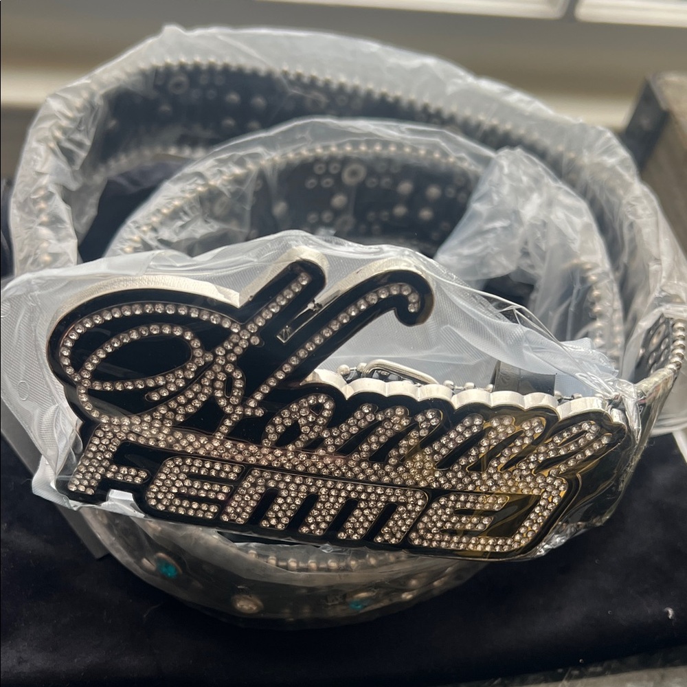 Homme Femme Signature Rhinestone Belt, NWT